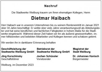 Nachruf Dietmar Haibach